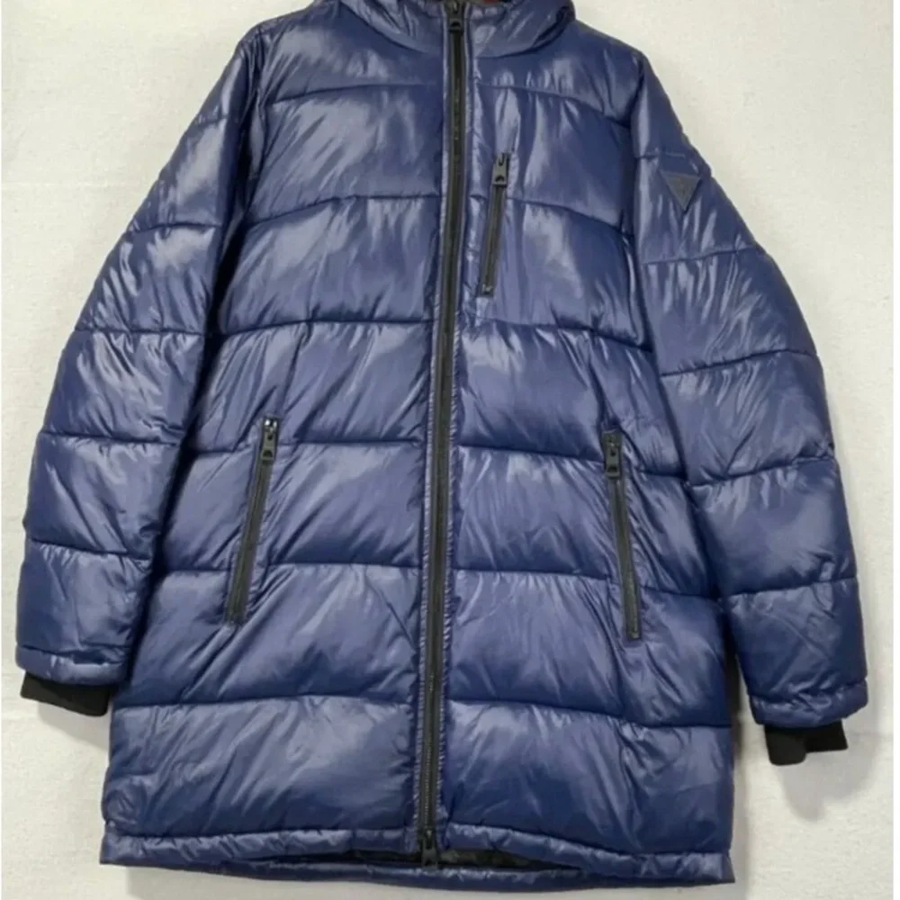 GUESS Puffer Coat Winter Jacket Men's hooded Full Zip Mens Large - Picture 2 of 16